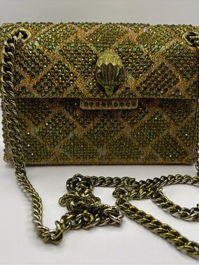 Kurt Geiger Embellished Green-Gold Chain Shoulder Bag